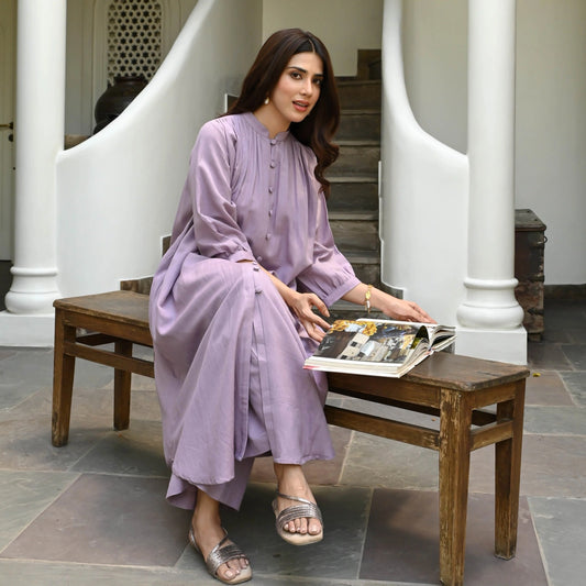 13-STAR Collar Pleated A Line Kurta with Wide-Legged Palazzos